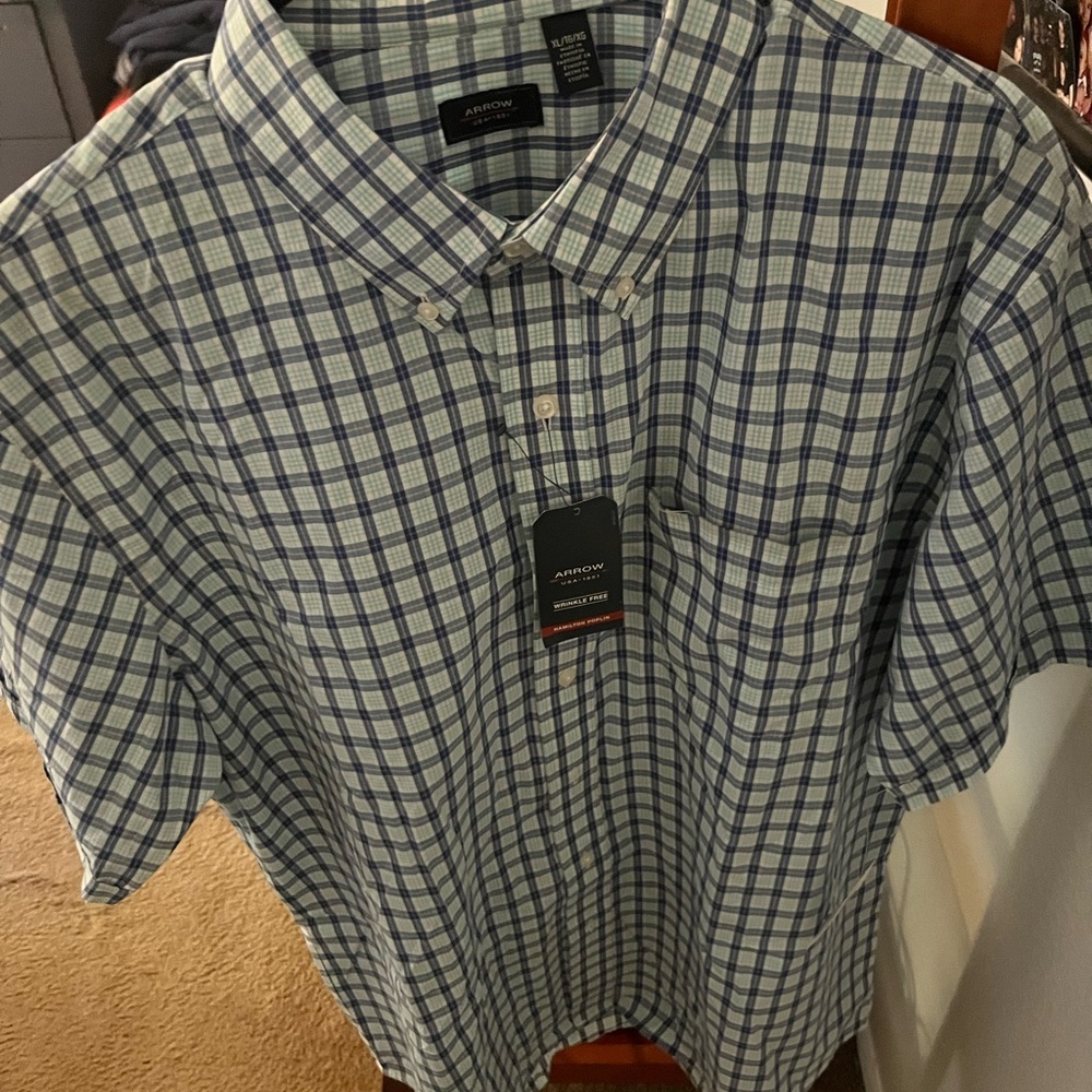 *NWT* ARROW short sleeve Hamilton Poplin button shirt, X-LARGE in AQUA SPLASH